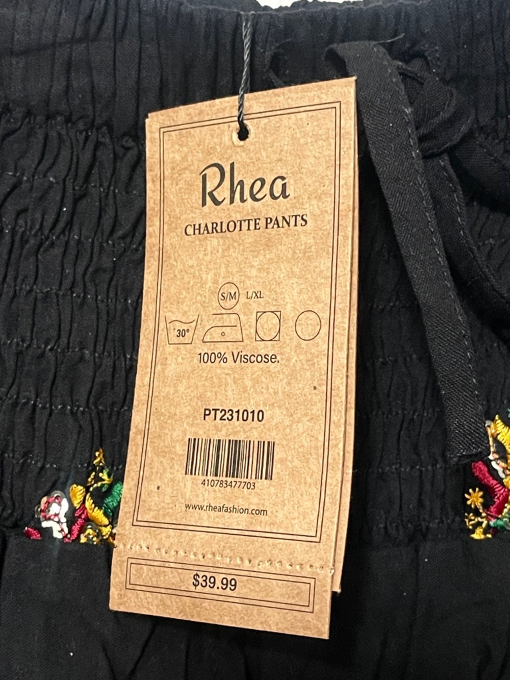 Rhea Charlotte Black Side Flap Viscose Pants With Sequin Embroidery Size S/M NWT - Picture 8 of 12